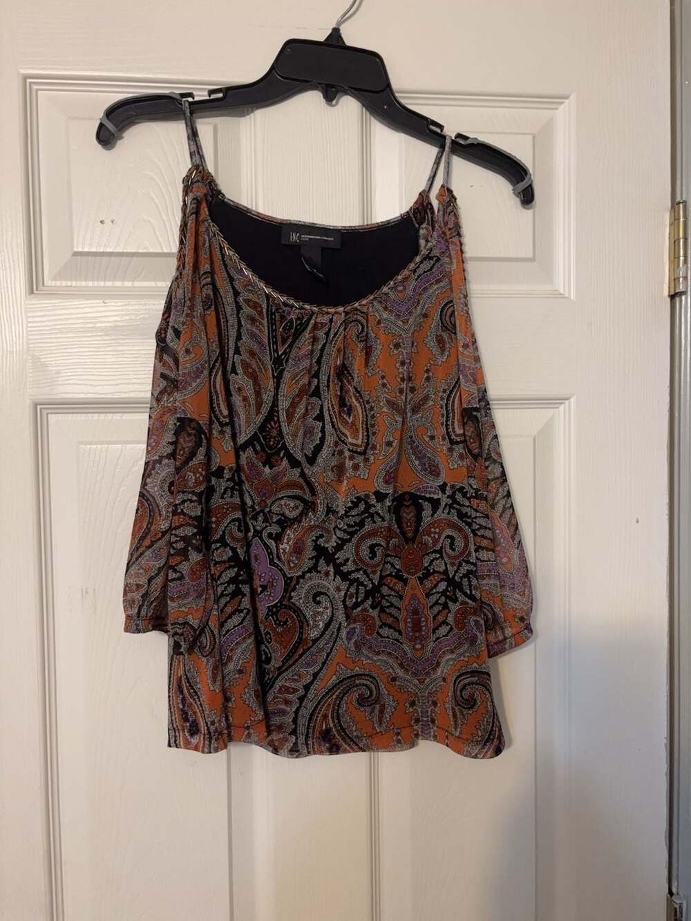 INC International Concepts Petite Paisley Cold Shoulder Blouse Size P